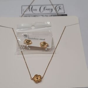Gold Flower Necklace and Earring Set